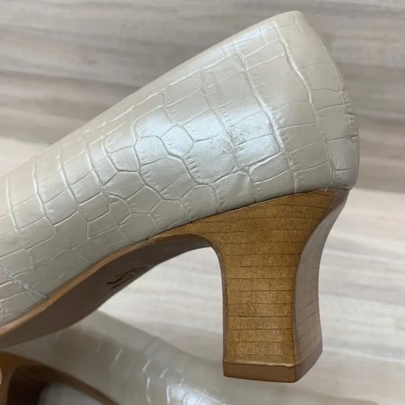 LifeStride Cream Croco Leather Square Toe Block Heel Pumps Mens 9M 90s Y2K - Picture 8 of 9
